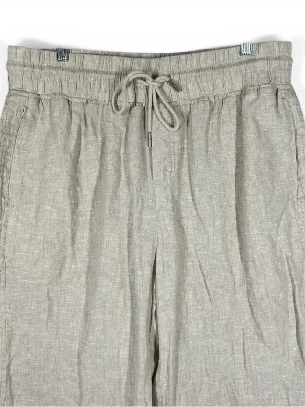 Quince Beige Drawstring Linen-Blend Trousers